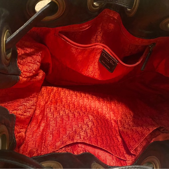 Authentic Christian Dior Vintage Black Leather Hobo Purse. Classic Red Interior. - Picture 5 of 6